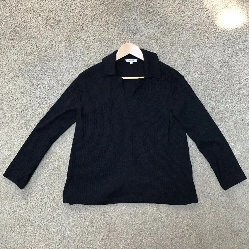 Madewell Relaxed Long-Sleeve Polo Tee in Jet Black - XXS - Picture 6 of 6
